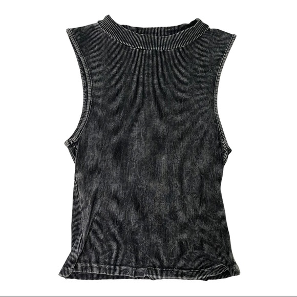 Nollie Tops - Nollie Charcoal Distressed Ribbed Sleeveless Top